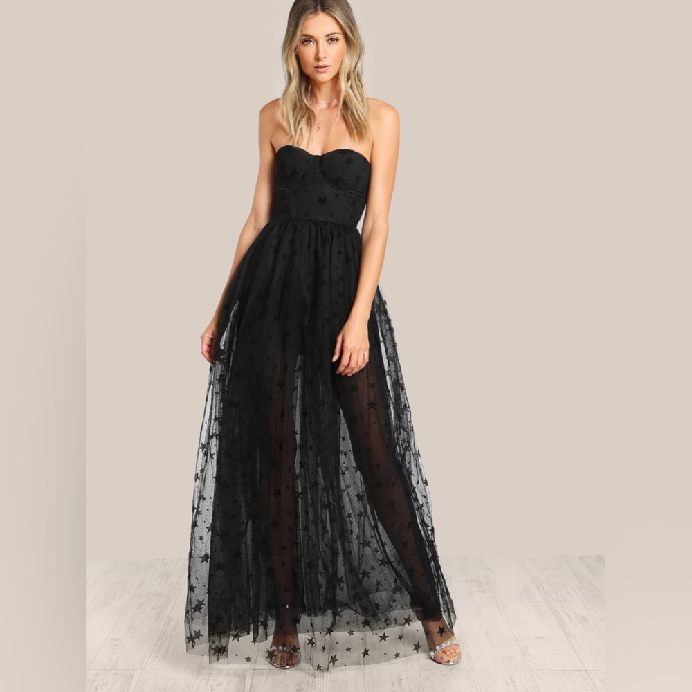 Chic Black Strapless Starry Dress